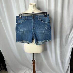 Boston Proper Distressed Denim Shorts Size 8 | Frayed Hem Stretch Jean Shorts